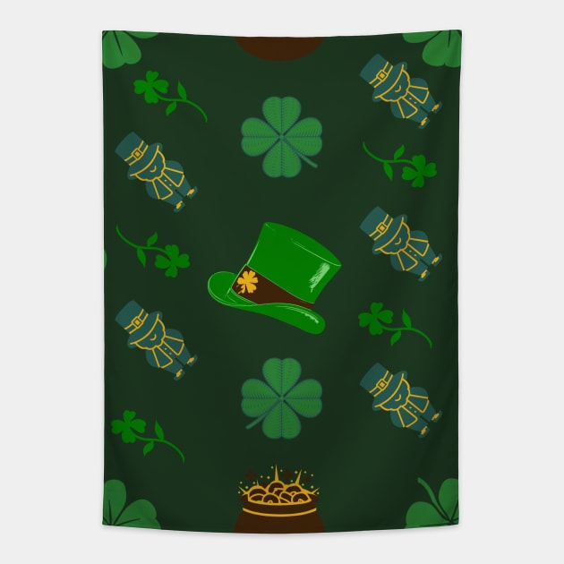 Leprechaun Clover Gold Pot Pattern, St. Patrick's Day Tapestry by vystudio