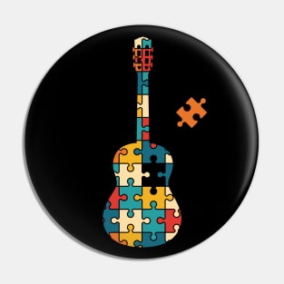 Retro Style Puzzle Classical Guitar Silhouette Pin