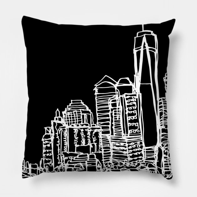 New York City Skyline (A Continuous Line Drawing in White Ink) Pillow by BigBridgeStudios