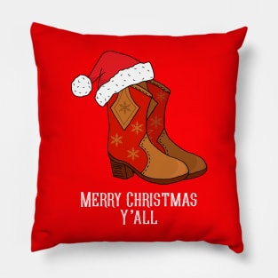 Merry Christmas Y'all Red Western Cowboy Boots Pillow