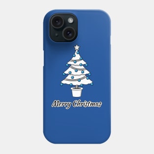 Elegant White Christmas Tree with Blue Decorations - Merry Christmas Phone Case