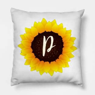 Floral Monogram P Bright Yellow Sunflower Pillow