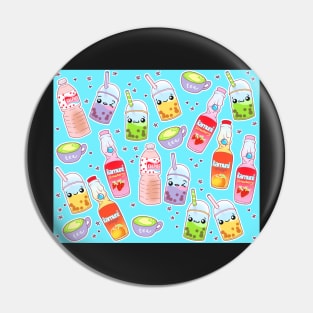 Colorful Kawaii Drinks on Bright Blue Pin