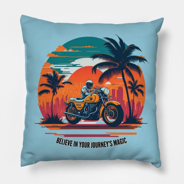 Funny t-shirt, sport motorcycle design, Believe in Your Journey's Magic Pillow by Z-DesignDazzle