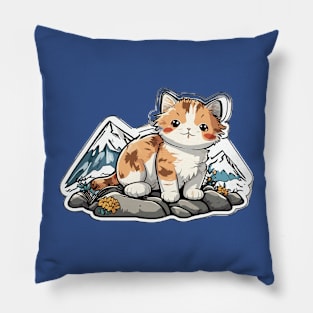 Orange Cat Mountain View Art Pillow