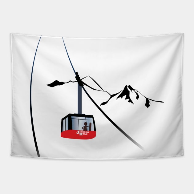 Jackson Hole cable car and skier Tapestry by leewarddesign