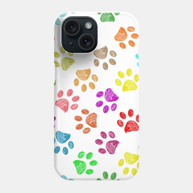 Colorful vibrant colored doodle paw prints Phone Case by GULSENGUNEL