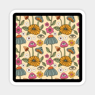 Retro Floral Mushrooms Pattern Magnet