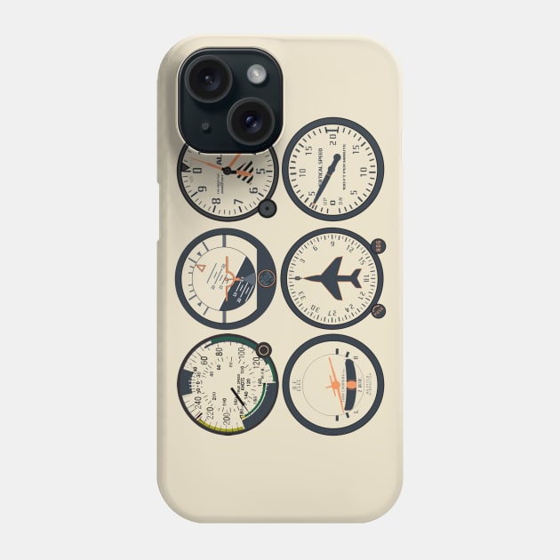 Pilot's Basic Six Flight Instruments Phone Case by DesignedForFlight