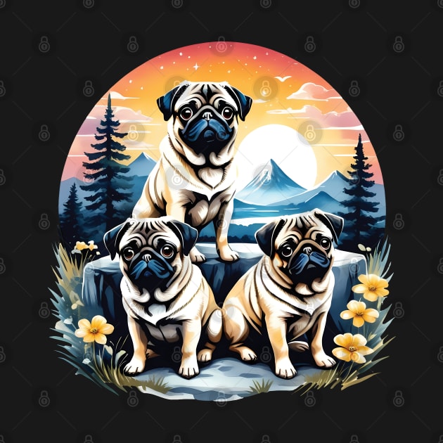 Three pugs outdoors by ArtfulTat