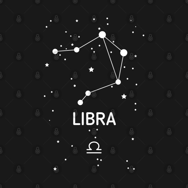 Libra Zodiac Sign Constellation (White Print) by The Cosmic Pharmacist