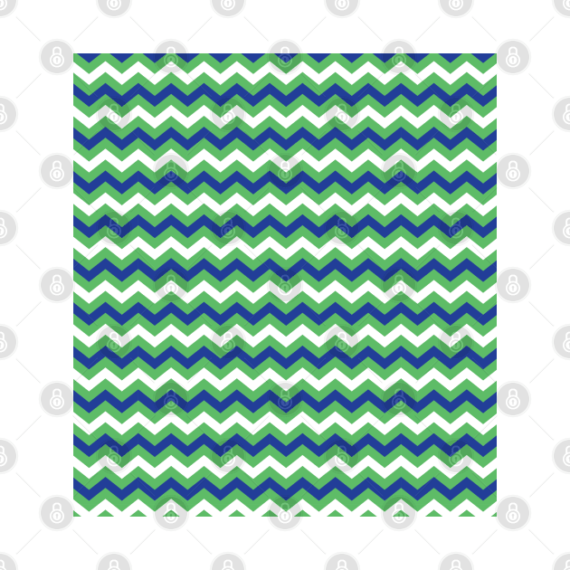 Kelly Green Royal Blue and White Chevron Zigzag Pattern by squeakyricardo