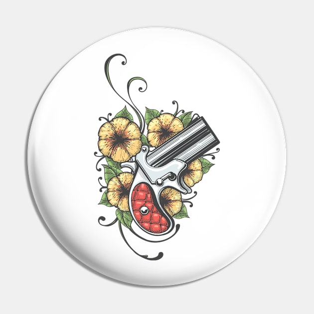 Pocket Handgun with Flowers Tattoo Pin by devaleta