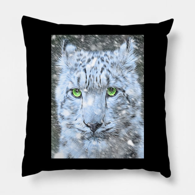 Snow Leopard #2 Pillow by SiSuSiSu