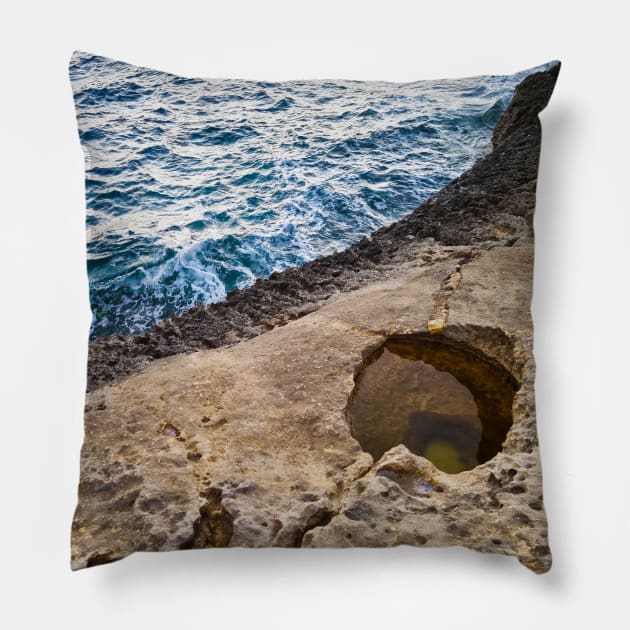 Aerial View Of Rocky Coastline Pillow by Kate-P-