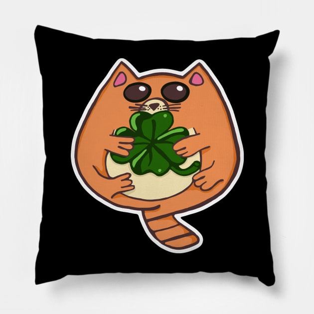 Cat hugging a Four Leaf Clover Pillow by wildjellybeans