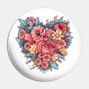 Love Expressed: Floral Heart Embellished with Vines and Flowers Pin