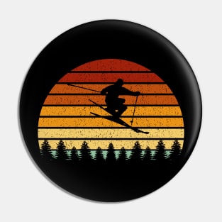 Vintage Sunset Skiing Gift For Skiers Pin