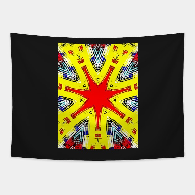 Red Star Colorful Geometric Pattern Tapestry by SpieklyArt