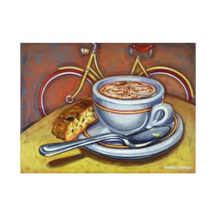 Yellow Dutch Bicycle with Cappuccino and Biscotti T-Shirt