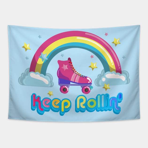 Keep Rolling Roller Skating Rainbow Seventies Style Tapestry by LittleBunnySunshine