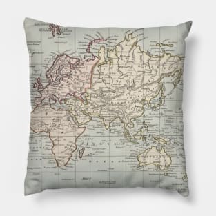 Old World Map (1845) Vintage Global Continents Atlas Pillow