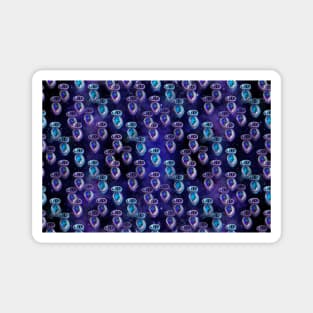 Handbeaded Crystals Floating in Space. Blue and Purple. Magnet