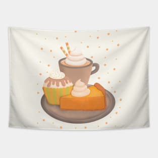 Pumpkin Spice Love, Pumpkin Spice Latte, Cupcake and Pumpkin Pie Tapestry