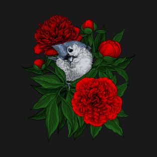 Bird on a red peony bouquet T-Shirt