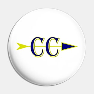 Cross Country CC logo with arrow in blue and gold Pin