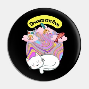 White cat dreaming of food and fun in a psychedelic world Pin