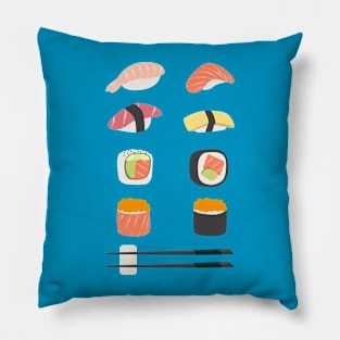 Set of different sushi types and chopsticks - japanese food Pillow
