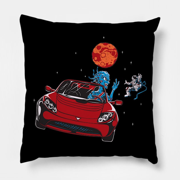 Mars And Cars Pillow by Vinyl Chef Steve