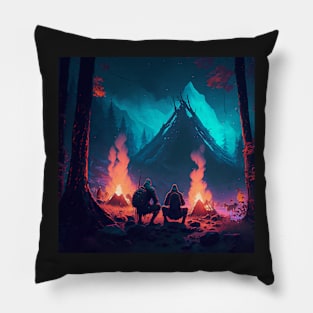 Vikings Preparing a Bonfire Pillow