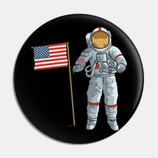 Astronaut With American Flag Space Moon USA Pin