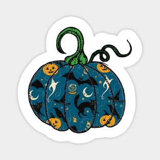 Vintage Classic Halloween Black Cat and Bats Scene Pumpkin Magnet