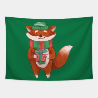 Fox Christmas Present Theme Tapestry