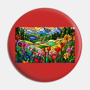 Stained Glass Colorful Mountain Meadow Pin