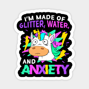 Funny Unicorn I’m Made of Glitter, Water, and Anxiety Retro 80’s Glitched Magnet