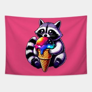 Cute Raccoon Eating A Space Cream Cone Tapestry