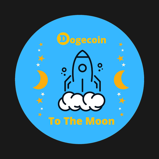 Dogecoin to the Moon and Stars Blue Background by Down Home Tees