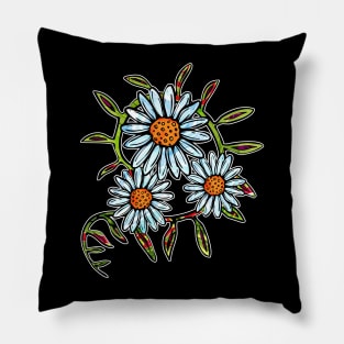 Bright daisy flowers with swirly leaves Pillow