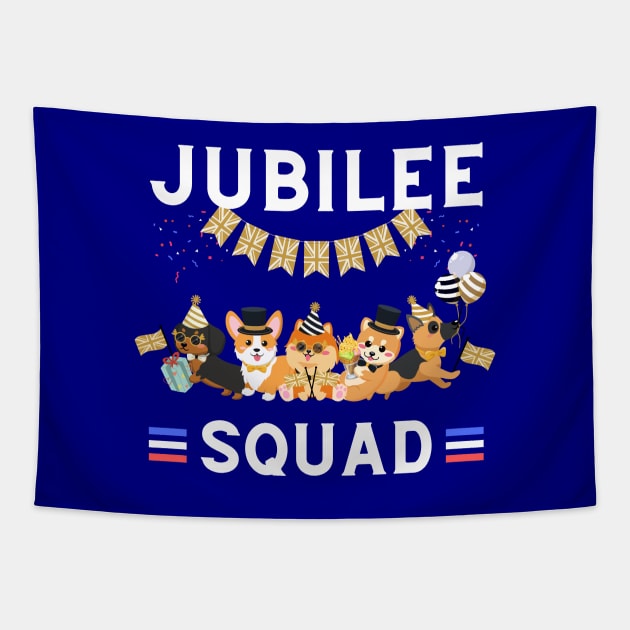 Jubilee Squad | Queen's Platinum Jubilee Party Pups Tapestry by Auraya Studio