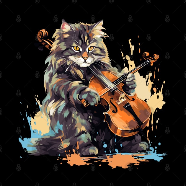 Maine Coon Cat Playing Violin by Graceful Designs