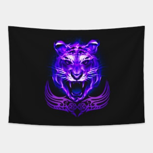 Purple Blue Fire Tiger Cat Tapestry