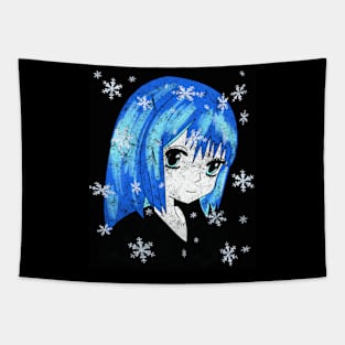 Distressed Winter Anime Girl Drawing Tapestry