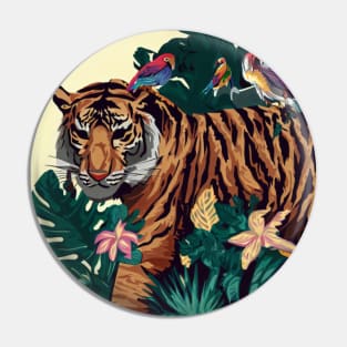 A design inspired by the lush and exotic landscapes of the jungle, featuring animals such as tigers, monkeys, and parrots. Pin