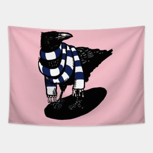 Big Dark Blue and White Scarfed Crow Tapestry