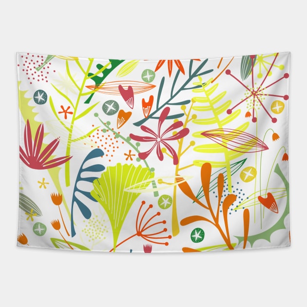 Tropical Leaves and Flowers Art Tapestry by NicSquirrell