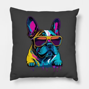 Neon French Bulldog with Sunglasses Pillow